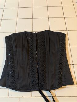 Black Strapless Corset with Embroidery