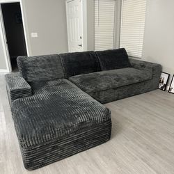 New Charcoal Grey Corduroy Cloud Sectional Sofa Couch