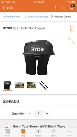 Bagger kit for Ryobi riding lawn mower electric $250
