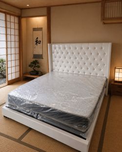 Bed frame white full size new (check price mattress )