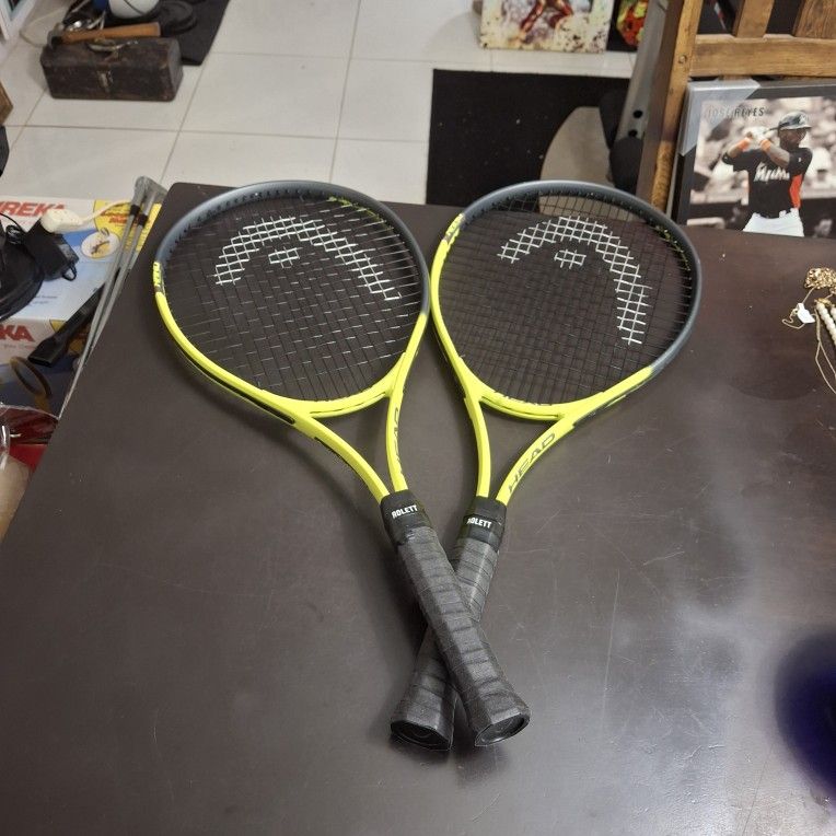 Set Of 2 Head Nano Titanium Tour Pro Tennis Rackets With New Grips Installed - Price Is For Both