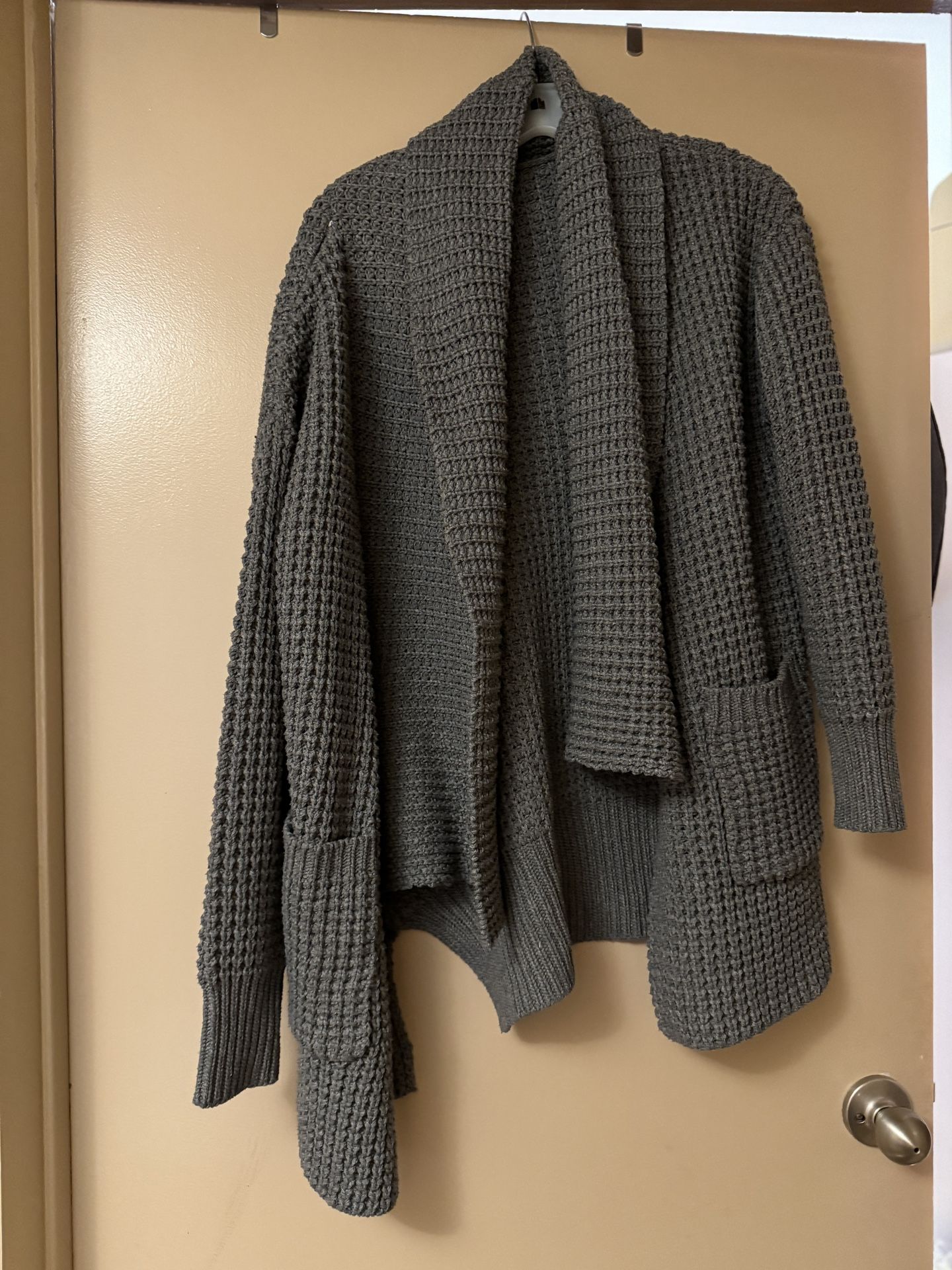 ANTHROPOLOGIE CHUNKY WAFFLE KNIT SHAWL OPEN GRAY CARDIGAN SIZE S