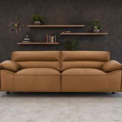 Buxton Top Grain Leather Upholstered Sofa Orange