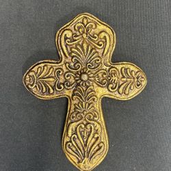 Ornate Antique Gold Finish Resin Wall Hanging Religious Cross 