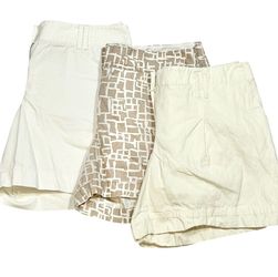 Ann Taylor LOFT Shorts Lot 3 Women 10 White Beige Geometric Linen Blend Casual