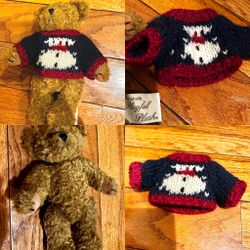 Chrisha Playful Plush VTG 1988 Brown Teddy Bear 9" Knitted Sweater Jointed Legs