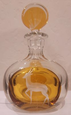 Vintage Scotch Decanter With Deer Etching, Amber Color