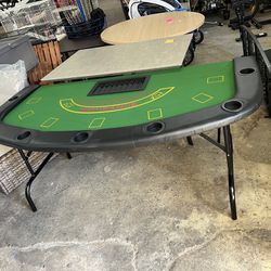Poker Table Foldable, 72" Blackjack Table for 7 Players with Chip & Cup Holder, Green Felt A70-035