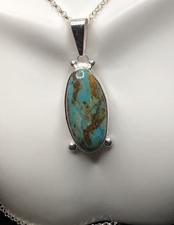 Natural Royston Turquoise 925 silver pendant on a 925 silver snake chain necklace. 78ct 38x18x9mm nice blue color
