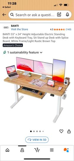 BANTI 55" × 24" Height Adjustable Electric Standing Desk with Keyboard Tray, Sit Stand up Desk with Splice Board, White Frame/Light Rustic Brown Top