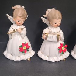 4 Beautiful Vintage Katayama Original Ceramic Christmas Angel Figurines
