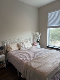 White Metal Queen Bed Frame — Farmhouse/Victorian Style