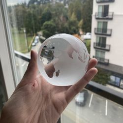 Frosted Glass Globe Paperweight with Engraved World Map