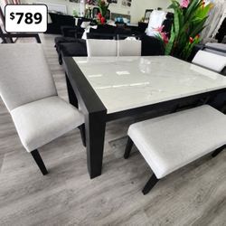 6 piece faux marble top dining table set