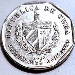 2000 Republic Of Cuba 25 Centavos Coin