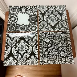 4pc Set Black and White Floral Designed Glass Plates