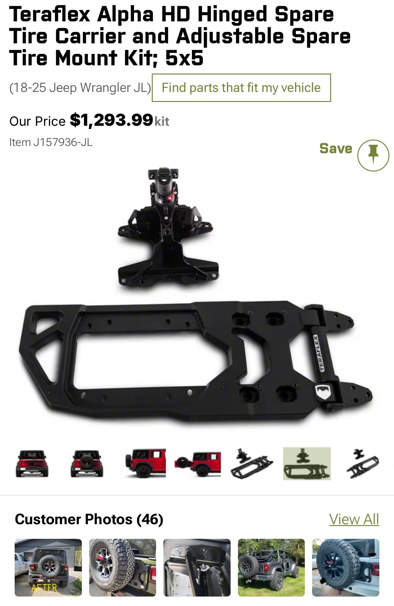 TeraFlex JL HD Aluminum Tire Carrier W/Alpha Spare Tire Mounting Kit