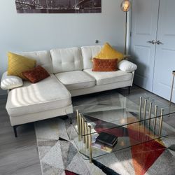 Beige Couch - Sectional L Shaped Sofa with Solid Wood Frame