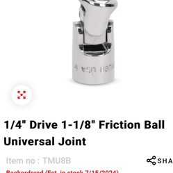 1/4" Drive 1-1/8" Friction Ball Universal Joint