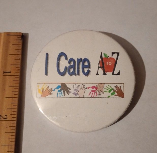 I Care A-Z Apple Children's Hand Print Vintage Collectible Lapel Pin Pinback A-2