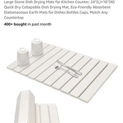 Large Stone Dish Drying Mats for Kitchen Counter, 24"(L)x 16"(W) Quick Dry Collapsible Dish Drying Mat, Eco-Friendly Absorbent Diatomaceous Earth Mats