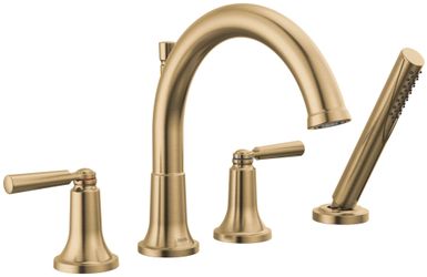Saylor Gold 2-Handle Deck Mount Roman Tub Faucet Trim Kit with Hand Shower in Champagne Bronze 