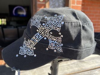 Rhinestone Cross Distressed Military Style Hat
