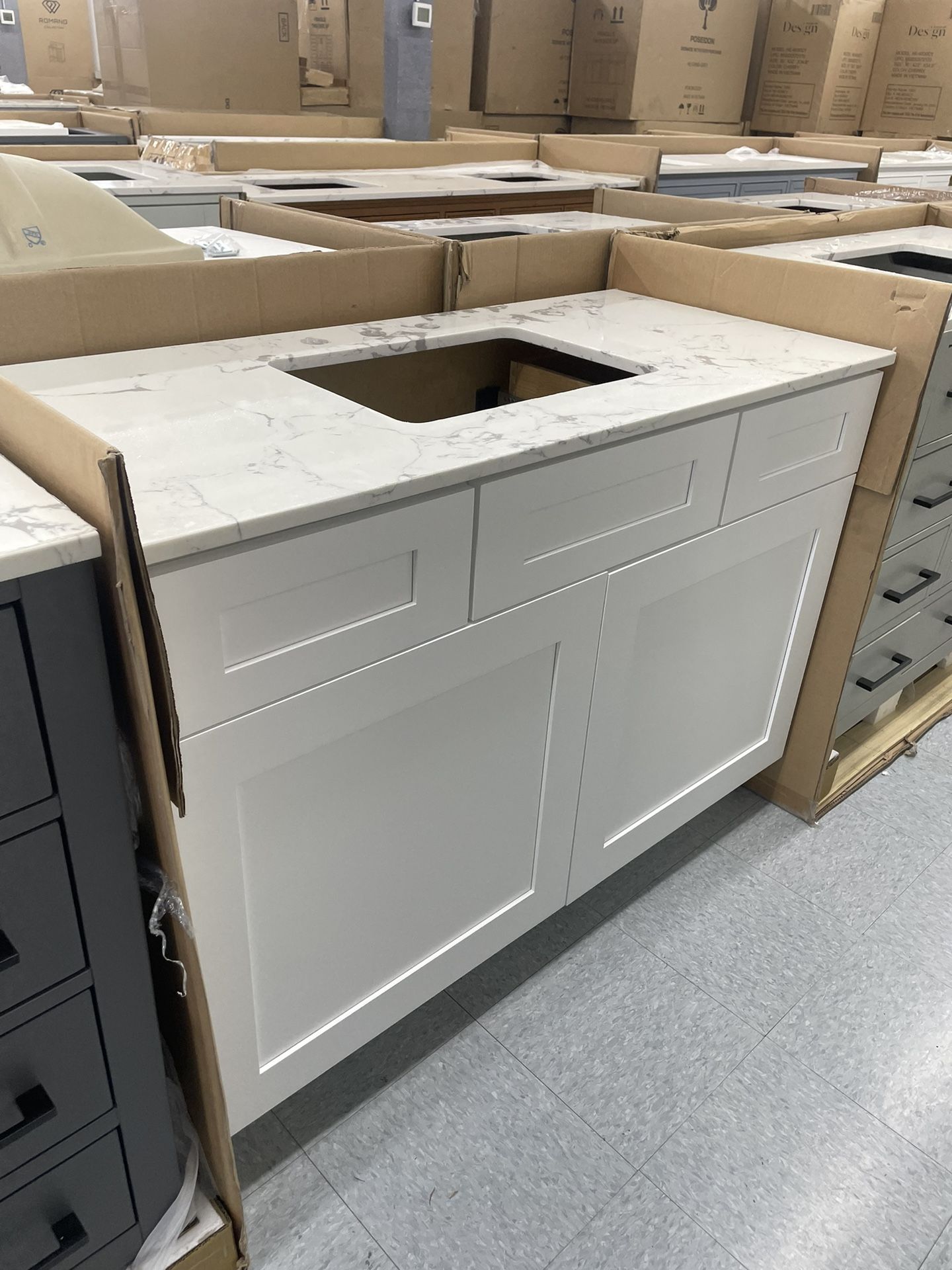 Bathroom Vanity Cabinet 48” Solid Birch Quartz Top With Sink And Backsplash