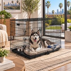 48” Extra Large Dog Crate – Double Door Metal Kennel with Removable Tray