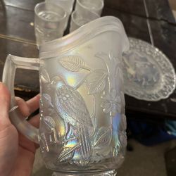 Antique Imperial Carnival Glass pitcher, Glasses And Plate