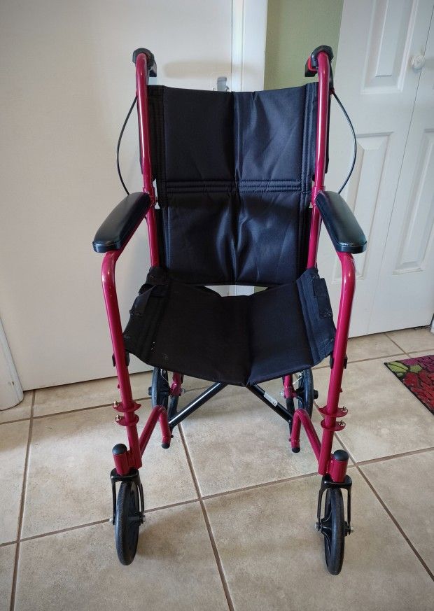 MoniCare Folding Transport Chair without Footrest, Reclining Backrest, Adult (Up To 180lbs). Used