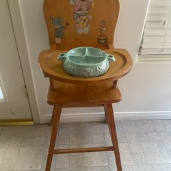 Vintage Maple High Chair Folk Art Decals