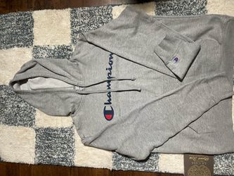 Champion Script Logo Pullover Hoodie Gray SIZE M