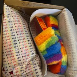 UGG Pride Rainbow Fluffy Slide Sandals