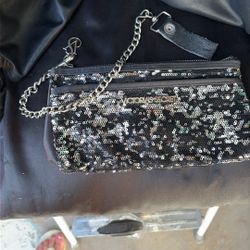 Victoria's Secret Black Sequin Clutch Purse Make Up Bag