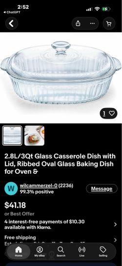 Glass Casserole Dish with Lid 3Qt