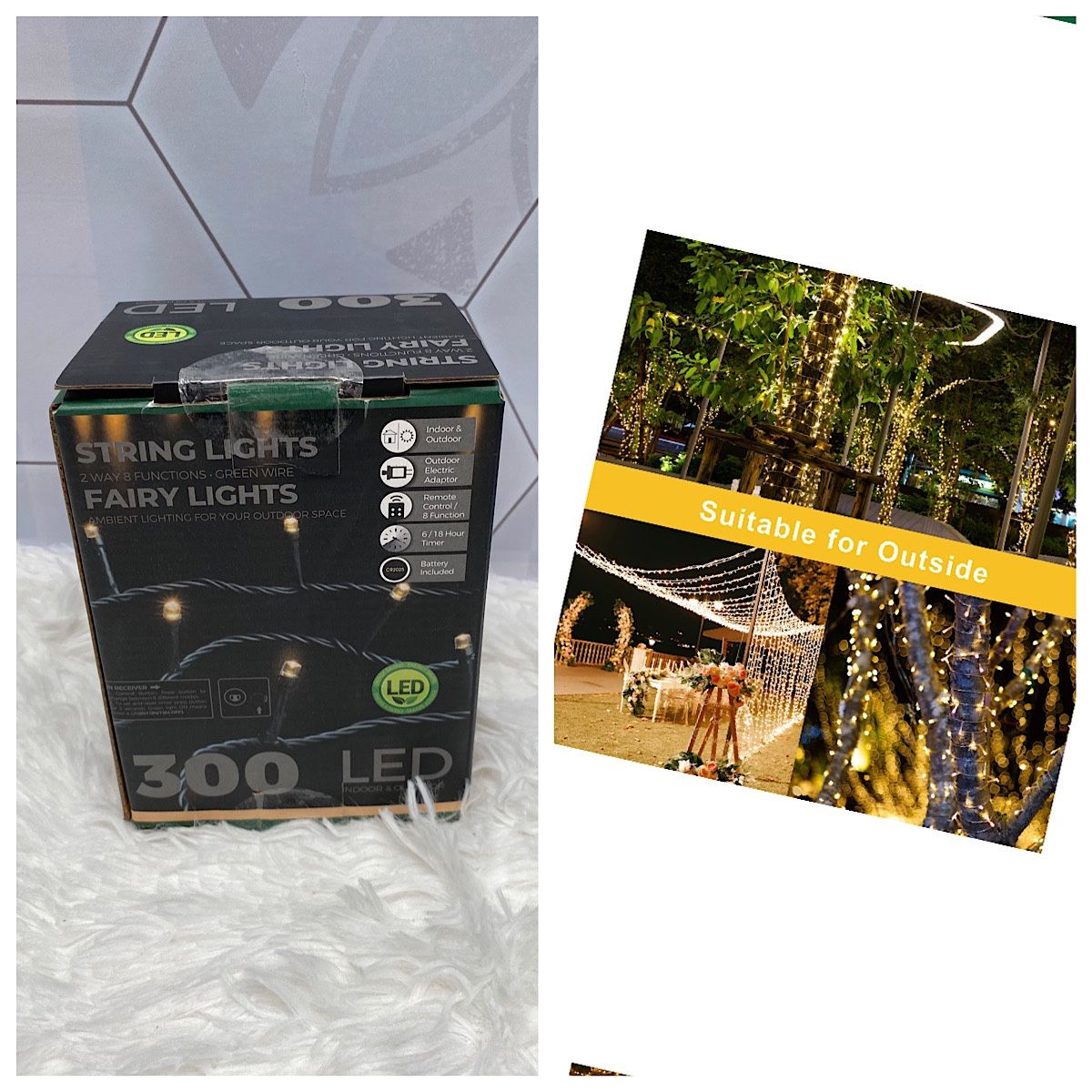 Christmas Lights Outdoor 108FT 300 LED String Lights with 8 Modes & Timer Remote, End to End Conectable, UL Listed, Green Wire