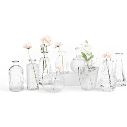 ather & Bloom Creations Glass Bud Vases in  – Set of 18 Mini Wedding Centerpiece VasesVintage-Clear Glass Vases for Flowers a