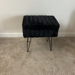 Modern Faux Mink Fur Storage Ottoman, Vanity Stools with Metal Legs,