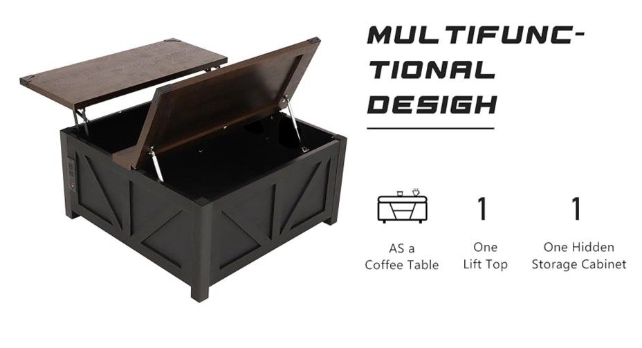 Multifunctional Coffee Table Lifts Up! With Media Charging Outlet (BRAND NEW IN BOX)