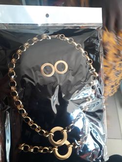 Gold plated copper necklace, earrings and bracelet set