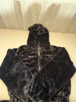 Black Faux Fur Hooded Zip-Up Jacket