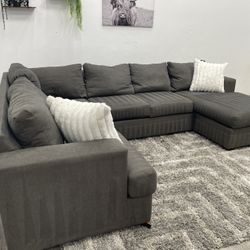 Living Spaces Grey Sectional Couch - Free Delivery 