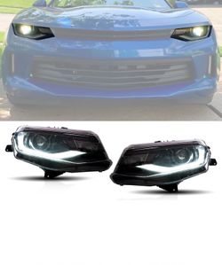 Fits 16-18 Chevy Camaro Projector LED Headlights Front Lights Clear Lens Pair