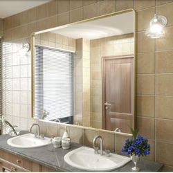 48 in. W x 40 in. H Rectangular Aluminum Alloy Framed and Tempered Glass Wall Bathroom Vanity Mirror in Brushed Gold