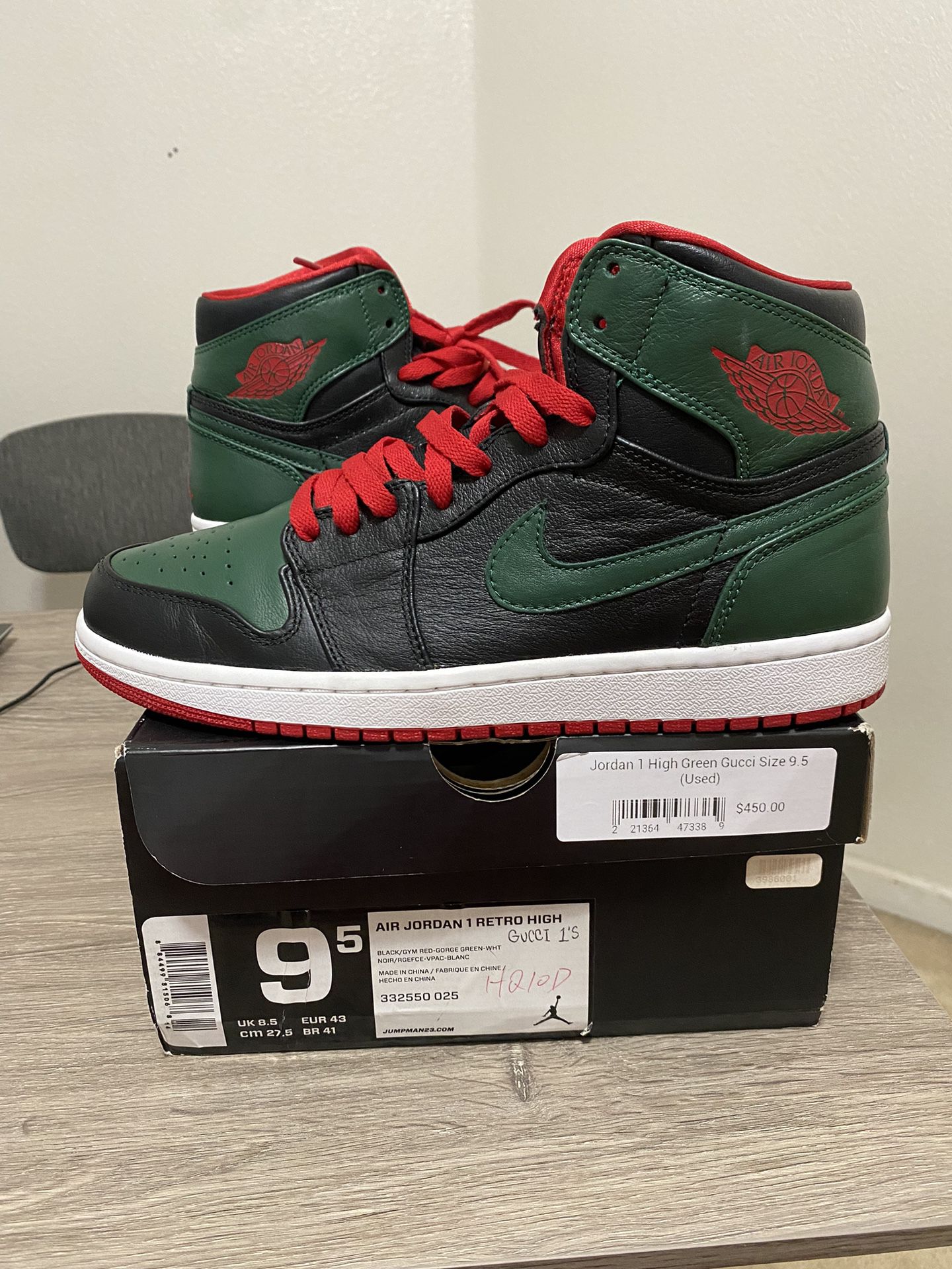 Size 9.5 - Air Jordan 1 Retro High Gucci Red Green