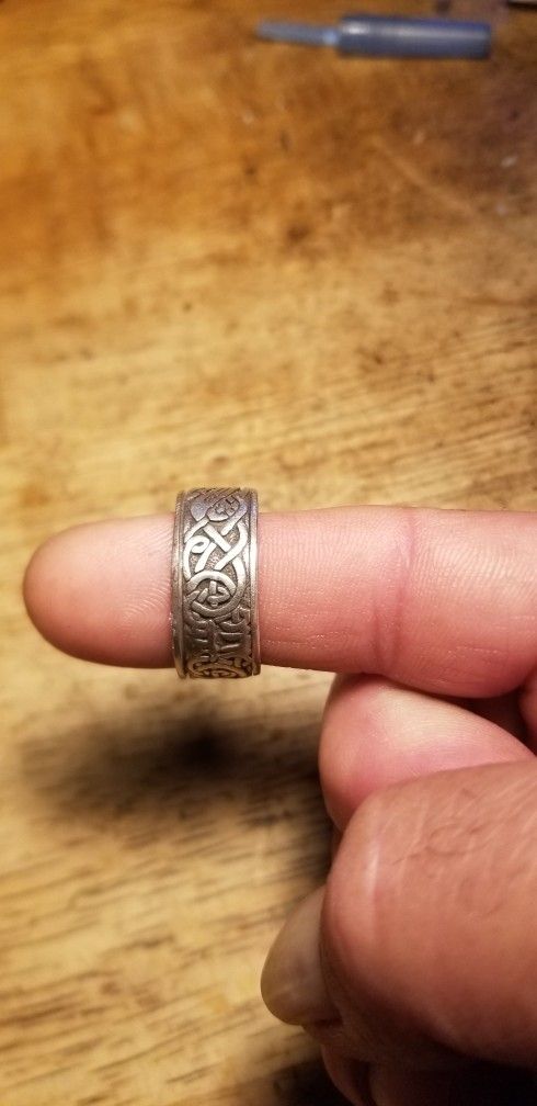 VINTAGE SILVER PETER STONE ROTATING BAND RING  SIZE 11