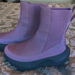 The North Face Knit Platform Leather Boots Pink Purple Women's Size 6.5