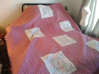 Vintage Pink Patchwork Quilt-96"x106"