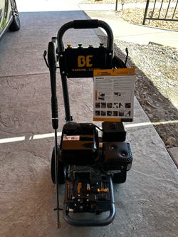 Powerful BE Pressure washer available. Has 3400 PSI and 2.5 GPM, super strong for cleaning. Cold water gas model B3475PX. Comes with different nozzles